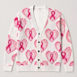 Pink Ribbon Heart Support Gift For Breast Cancer Awareness Women, Survivors And Allies All-over Print Knitted Cardigan