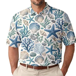 Blue Coral Starfish Coastal Motif for Beach Golf and Resort Days, Women’s Ocean Style Men's Polo Shirt