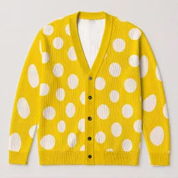 Sunny Yellow Polka Dot Everyday Layering Style for Women Casual Bohemian Wardrobes All-over Print Knitted Cardigan