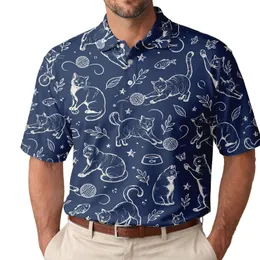 Funny Navy Cat Doodles for Golf Days and Summer Outings, Gift Idea for Cat Lovers Men's Polo Shirt