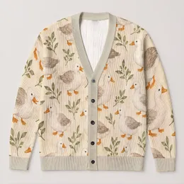 Cute Duck And Olive Botanical Motifs For Cozy Countryside Layering And Everyday Gifts All-over Print Knitted Cardigan
