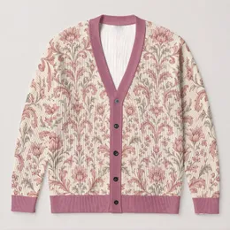 Dusty Rose Vintage Floral Motifs For Layering And Elegant Everyday Fall Style For Women All-over Print Knitted Cardigan