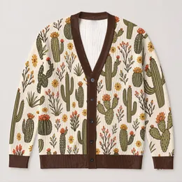 Desert Cactus Blooms for Relaxed Southwest Weekends and Everyday Layering Women All-over Print Knitted Cardigan