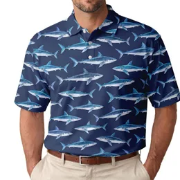 Colorful Shark Motifs for Summer Beach Vacations and Coastal Getaways for All Ages Men's Polo Shirt