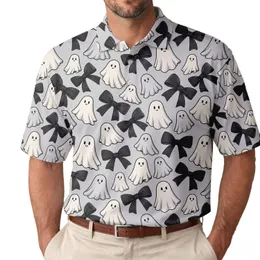 Coquette Ghosts With Black Bows For Halloween Parties And Spooky Golf Days For Her Men's Polo Shirt