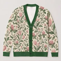 Pink Wildflower Botanical Foliage For Spring Layering And Everyday Women's Nature Style All-over Print Knitted Cardigan