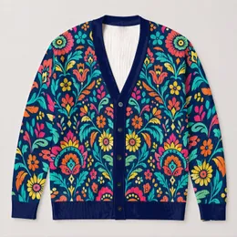 Vibrant Folk Floral Botanical Motifs For Festivals And Casual Weekends For Women All-over Print Knitted Cardigan