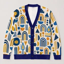 Abstract Geometric Shapes for Casual Autumn Layering and Everyday Creative Wardrobes All-over Print Knitted Cardigan