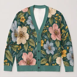 Watercolor Garden Flowers for Spring Layering and Everyday Boho Style for Plus Size Women All-over Print Knitted Cardigan