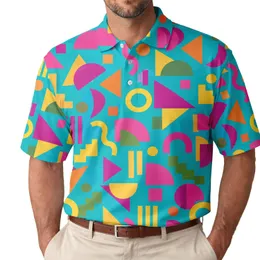 Retro 80s Golf Geometric Shapes for Country Club Weekends and Summer Vacations Men's Polo Shirt