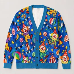 Cheerful Circus Clowns And Colorful Balloons For Festive Gatherings And Everyday Layering All-over Print Knitted Cardigan