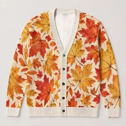 Autumn Maple Leaf Foliage For Cozy Layering And Casual Everyday Women's Outdoor Style All-over Print Knitted Cardigan