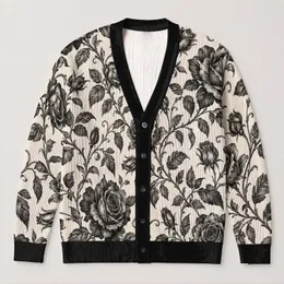 Black Rose Botanical Elegance for Everyday Layering and Bohemian Weekend Style for Women All-over Print Knitted Cardigan