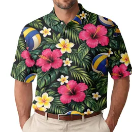 Tropical Volleyball Flowers for Beach Resort Days, Summer Golf, and Island Getaways Men's Polo Shirt