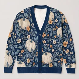 Pumpkin Floral Autumn Foliage For Cozy Everyday Layering And Seasonal Weekend Gatherings All-over Print Knitted Cardigan