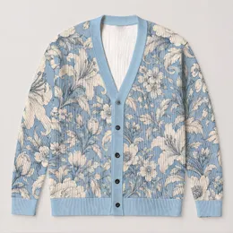 Vintage Blue Botanical Blooms for Everyday Layering and Garden Gatherings for Women All-over Print Knitted Cardigan