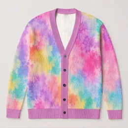 Pastel Tie Dye Layers for Spring Vacation Dates and Everyday Colorful Styling All-over Print Knitted Cardigan