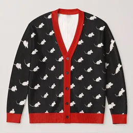 White Mouse Silhouettes for Playful Everyday Layering and Whimsical Animal Lovers All-over Print Knitted Cardigan