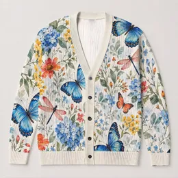 Blue Butterfly Wildflower Garden For Relaxed Everyday Layering And Weekend Wear For Women All-over Print Knitted Cardigan