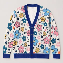 Multicolor Doodle Flowers And Hearts For Colorful Everyday Layering For Women All-over Print Knitted Cardigan