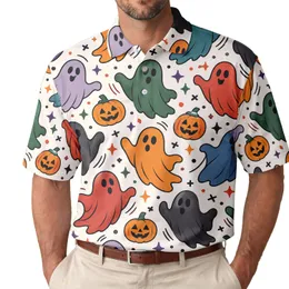 Colorful Halloween Ghosts and Pumpkins for Spooky Golf Outings, Parties, and Gifts Men's Polo Shirt