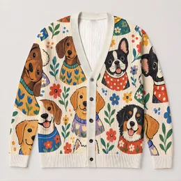 Whimsical Dog Portraits For Cozy Weekend Outings And Vacation Layers For Animal Lovers All-over Print Knitted Cardigan