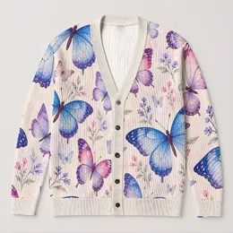 Blue Butterfly Garden for Spring Layering and Everyday Ease for Stylish Women Everywhere All-over Print Knitted Cardigan