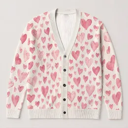 Pink Watercolor Hearts for Romantic Outings and Valentine Gifting, Women and Girls All-over Print Knitted Cardigan