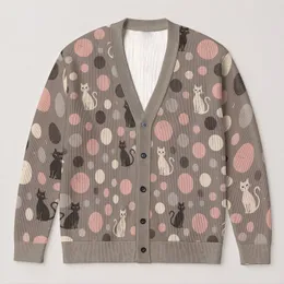Black And White Cat Polka Dots For Casual Spring Layering Gift For Women Cat Lovers All-over Print Knitted Cardigan