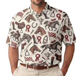 Equestrian Horse Racing Motifs for Country Club Days and Derby Weekend Enthusiasts Men's Polo Shirt
