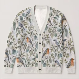 Robin Bird Woodland Foliage for Cozy Everyday Layering and Nature-Lover Weekend Style All-over Print Knitted Cardigan