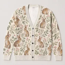 Woodland Rabbits And Botanical Sprigs For Cozy Everyday Layering, Women's Nature Gift All-over Print Knitted Cardigan