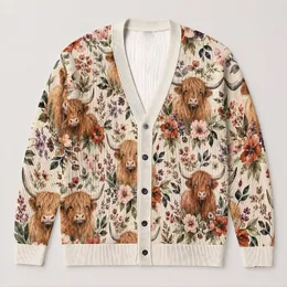Highland Cow Floral Farmhouse Style For Cozy Fall Layering And Country Gift Giving All-over Print Knitted Cardigan