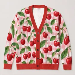 Red Cherry Botanical Motifs for Casual Layering and Weekend Style for Women Everywhere All-over Print Knitted Cardigan