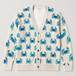 Blue Crab Coastal Motifs for Beach Days, Spring Layering, and Seaside Holiday Style All-over Print Knitted Cardigan