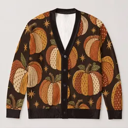 Patchwork Pumpkin Harvest Style For Autumn Gatherings And Everyday Boho Layering All-over Print Knitted Cardigan