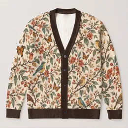Vintage Bird Floral Garden Scene For Spring Layering And Everyday Boho Style For Women All-over Print Knitted Cardigan
