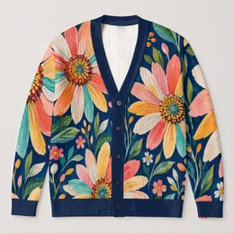 Colorful Wildflower Garden With Teal Leaves For Spring Layering And Everyday Style All-over Print Knitted Cardigan