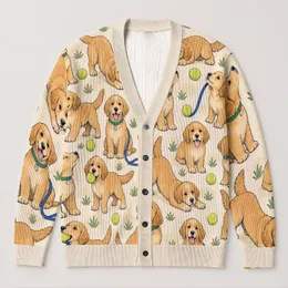 Golden Retriever Puppy Playtime For Dog Lovers, Casual Weekend Style For Women All-over Print Knitted Cardigan