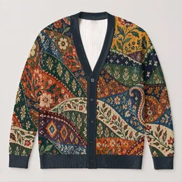 Multicolor Patchwork Motifs for Creative Everyday Layering and Weekend Outfits for Youth All-over Print Knitted Cardigan