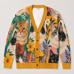 Colorful Cat Faces for Cozy Autumn Layering and Everyday Whimsy for Cat Lovers All-over Print Knitted Cardigan