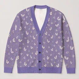 Lavender Butterfly Floral Vintage Style for Everyday Layering and Spring Outings All-over Print Knitted Cardigan