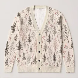 Woodland Tree And Berry Motifs For Cozy Autumn Outings And Everyday Wear All-over Print Knitted Cardigan