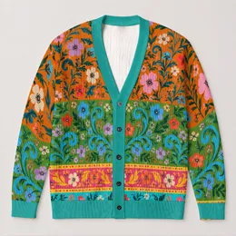 Colorful Meadow Blooms for Creative Everyday Layering and Youthful Weekend Style All-over Print Knitted Cardigan