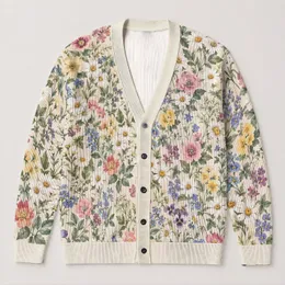 Meadow Wildflowers And Daisies For Cottage Garden Everyday Layering All-over Print Knitted Cardigan