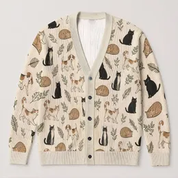 Cats And Dogs With Sage Botanicals For Cozy Everyday Animal Lover Style All-over Print Knitted Cardigan