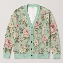 Blush Rose And Ivory Blossom Garden For Cozy Everyday Layering Women All-over Print Knitted Cardigan