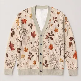 Autumn Maple Leaves and Bare Branches for Cozy Everyday Layering in Cool Weather All-over Print Knitted Cardigan