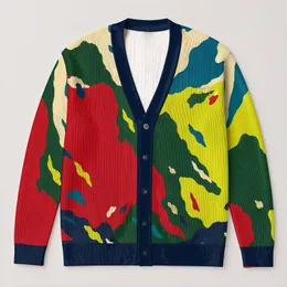 Bold Teal Lime and Crimson Color Blocks for Colorful Everyday Layering Style All-over Print Knitted Cardigan