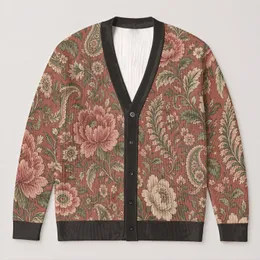 Vintage Terracotta Floral Paisley Botanical Motifs for Everyday Layering and Weekend Style All-over Print Knitted Cardigan